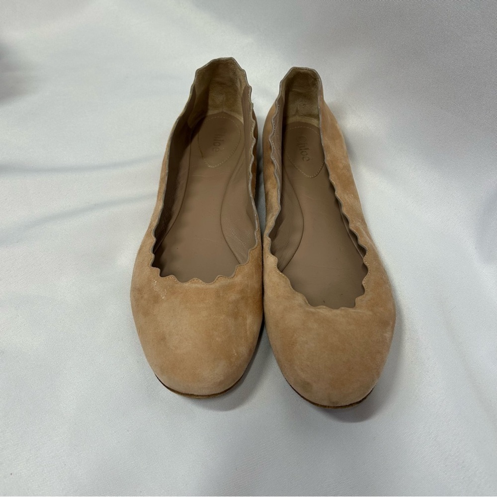 Chloé | Suede Nude Tan Flats Scalloped Women’s Size 39.5 - Picture 3 of 10